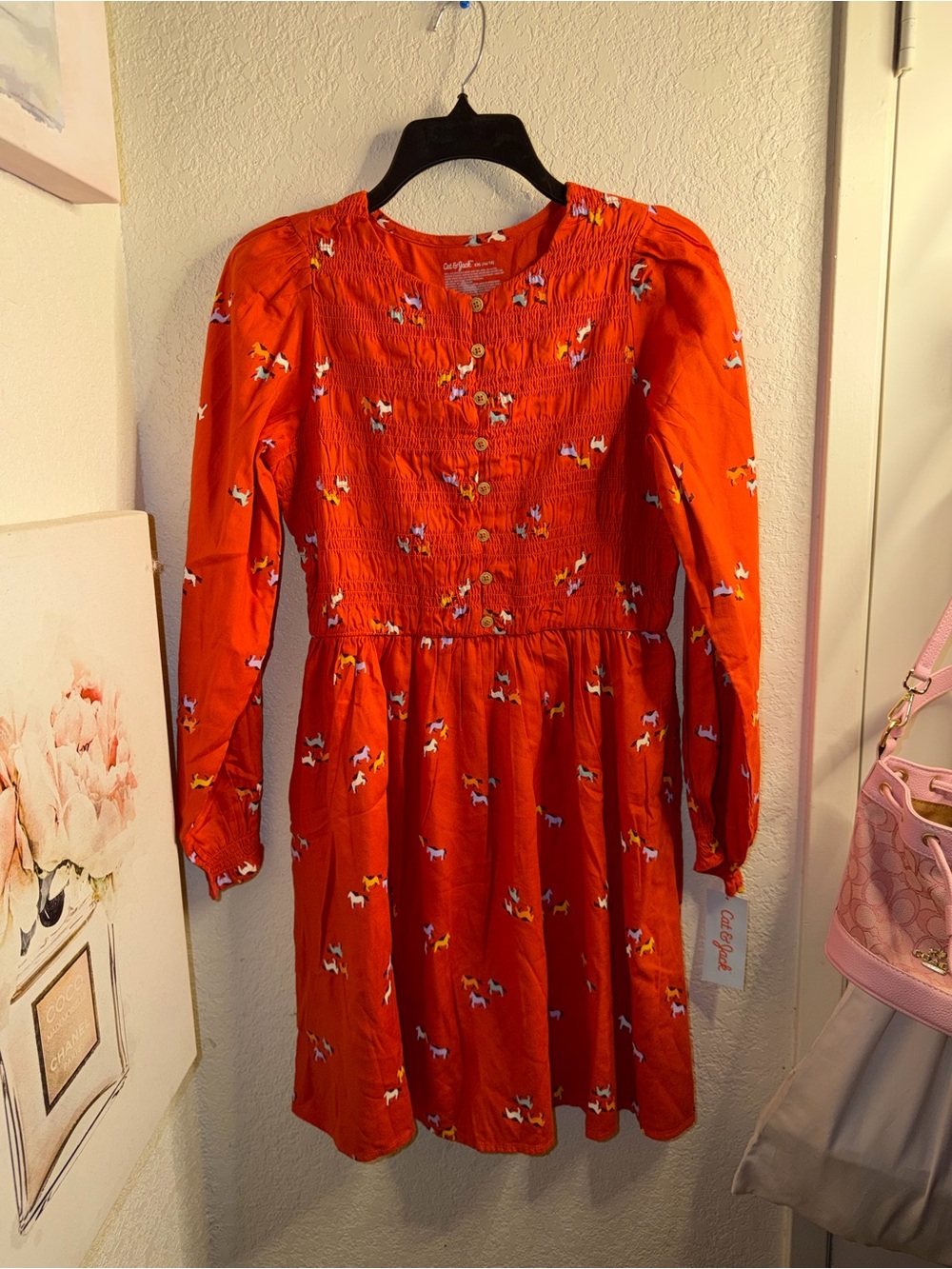 Cat & Jack long sleeve horse print dress xxl 16/18